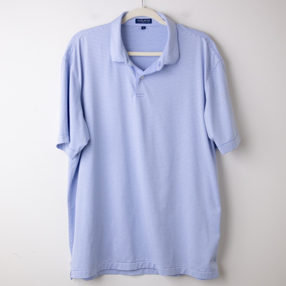 Peter Millar Polo Crown Crafted Mens XL Blue Striped Performance Golf Shirt